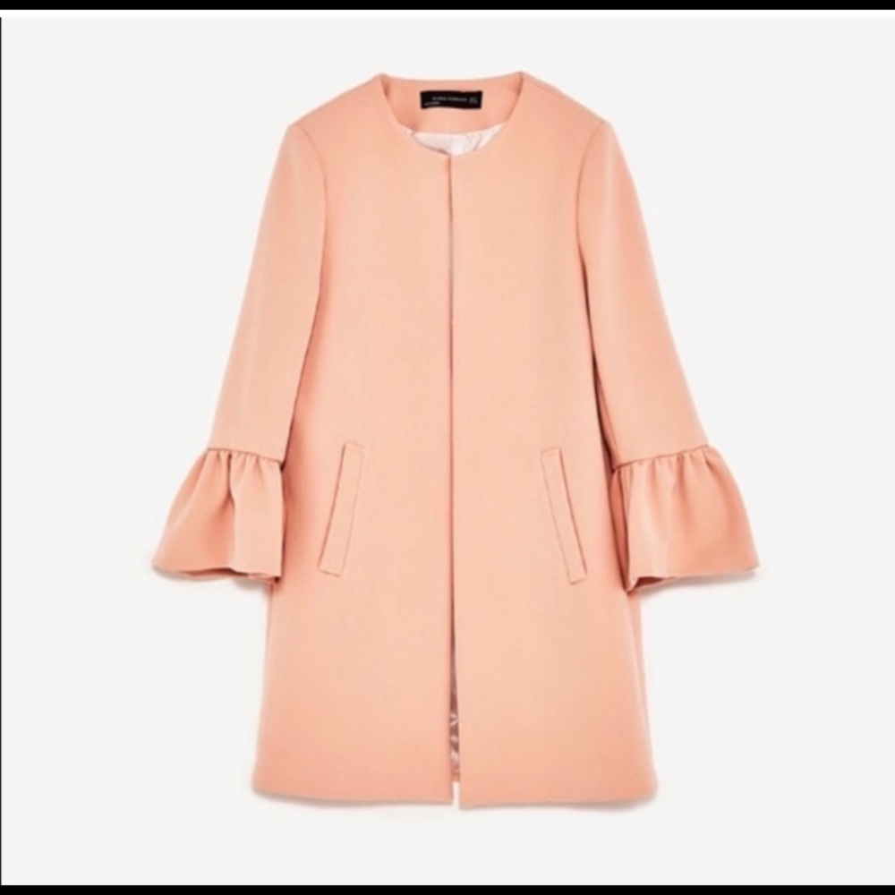 ZARA Frill Sleeve Pink Coat